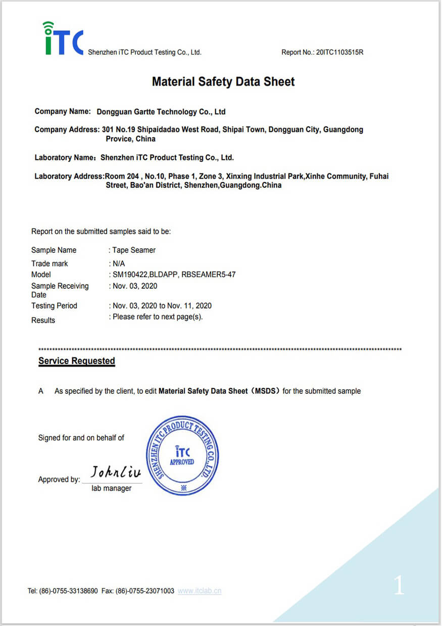 sticky mat msds test report